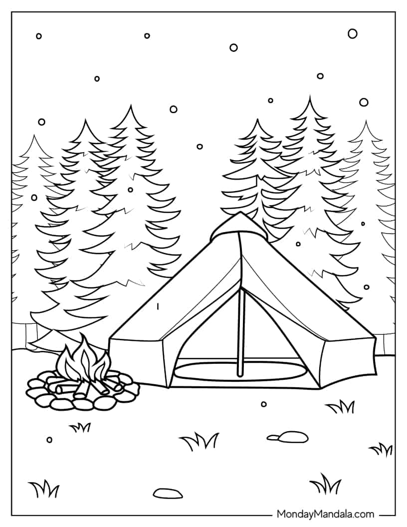 Small Glamping Tent In Forest coloring page