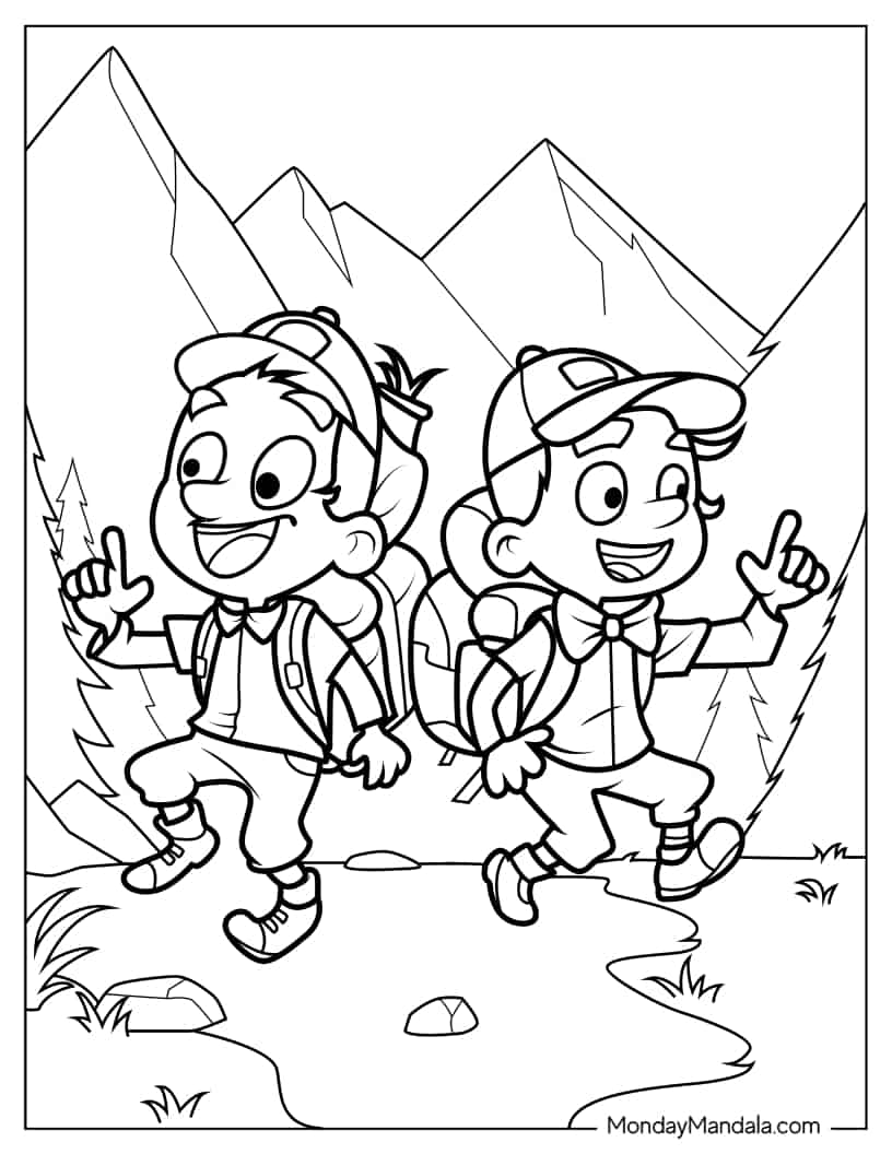 Two Boys Scouts Looking For Camp Site coloring page