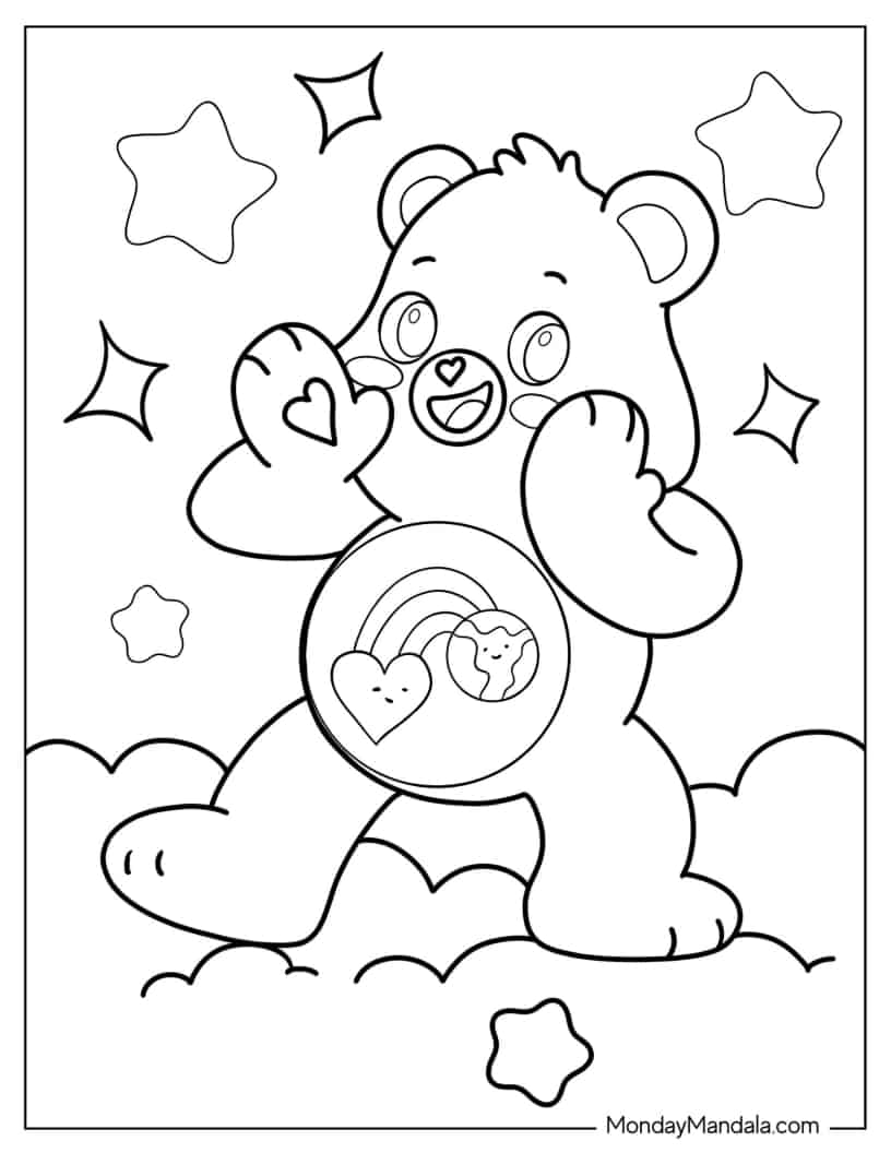 Bashful Heart Bear Calling Out coloring page
