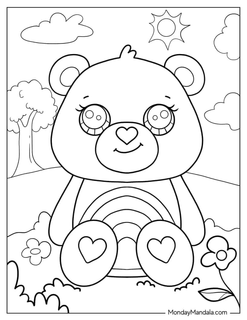 Cartoon Cheer Bear Coloring In For Kids coloring page