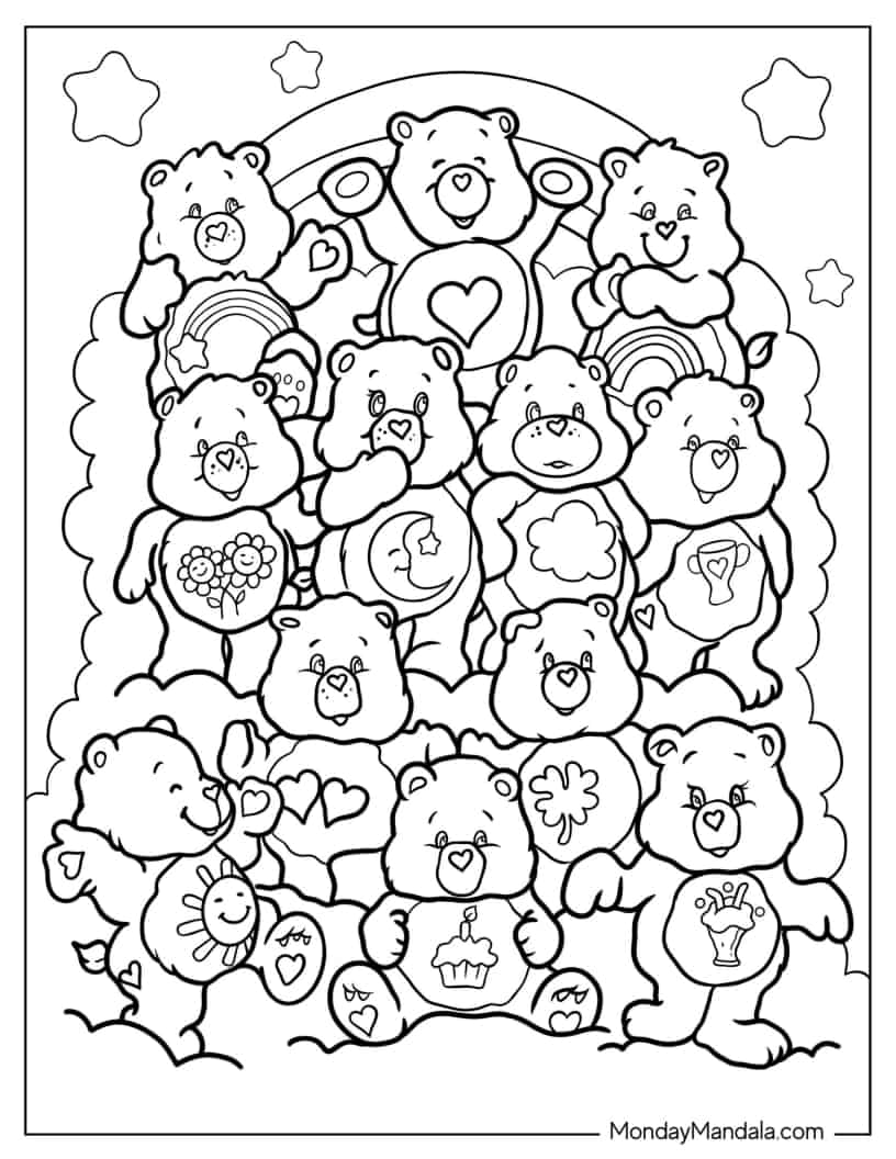 Coloring Page Of All Care Bears On Cloud coloring page