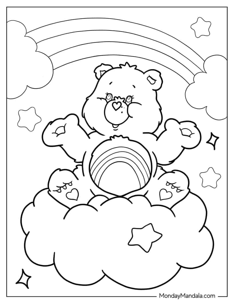 Coloring Sheet Of Care Bear Looking Up At Rainbow coloring page