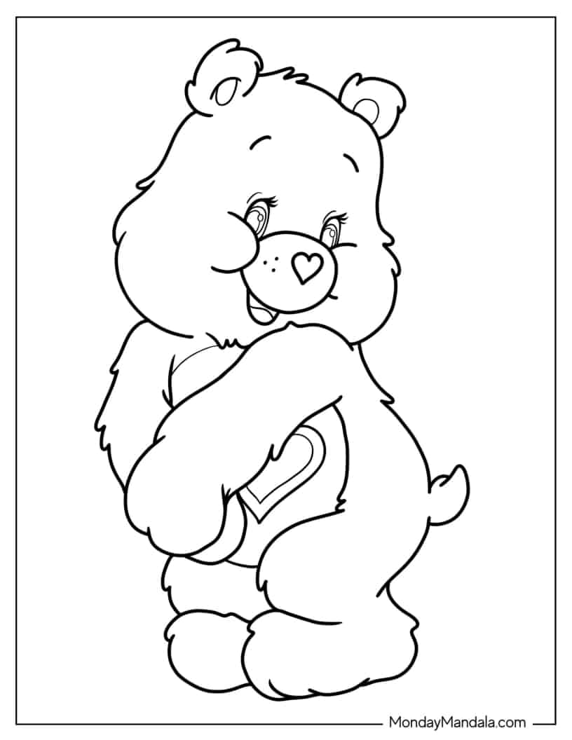Cute Tenderheart Bear Outline Coloring In For Preschoolers coloring page