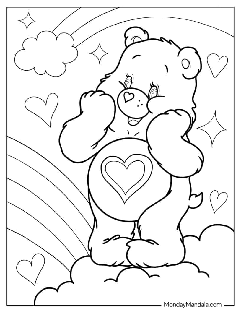 Cute Tenderheart Care Bear Coloring Sheet For Kids coloring page