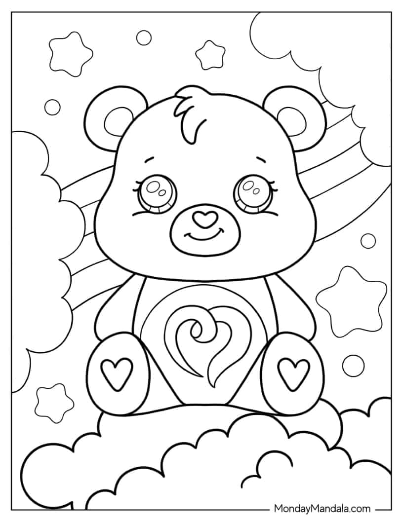 Cute Togetherness Bear Coloring Sheet For Preschoolers coloring page