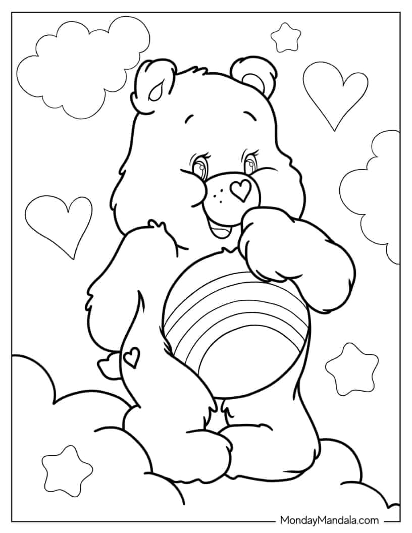 Furry Cheer Care Bear In Thoughtful Pose Coloring In coloring page