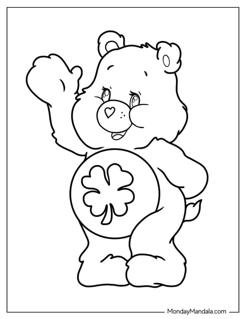 Furry Good Luck Bear Waving Coloring In For Kids coloring page