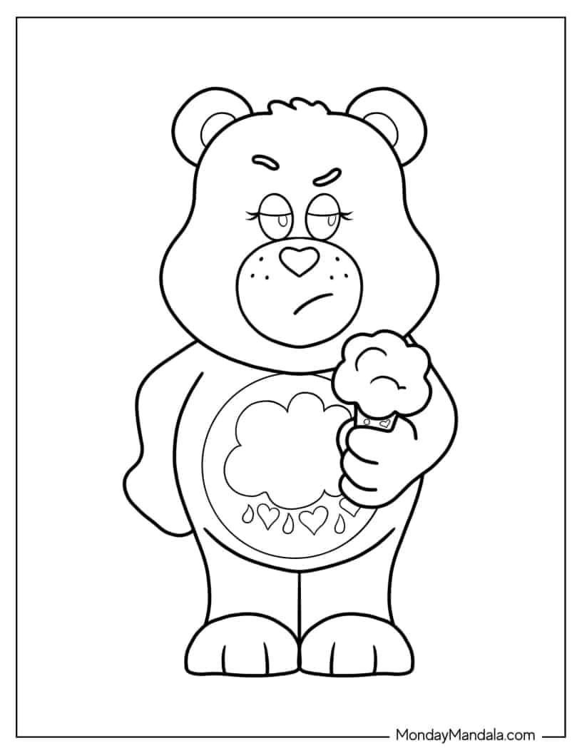 Grumpy Bear Holding Ice Cream Cone Coloring In For Kids coloring page
