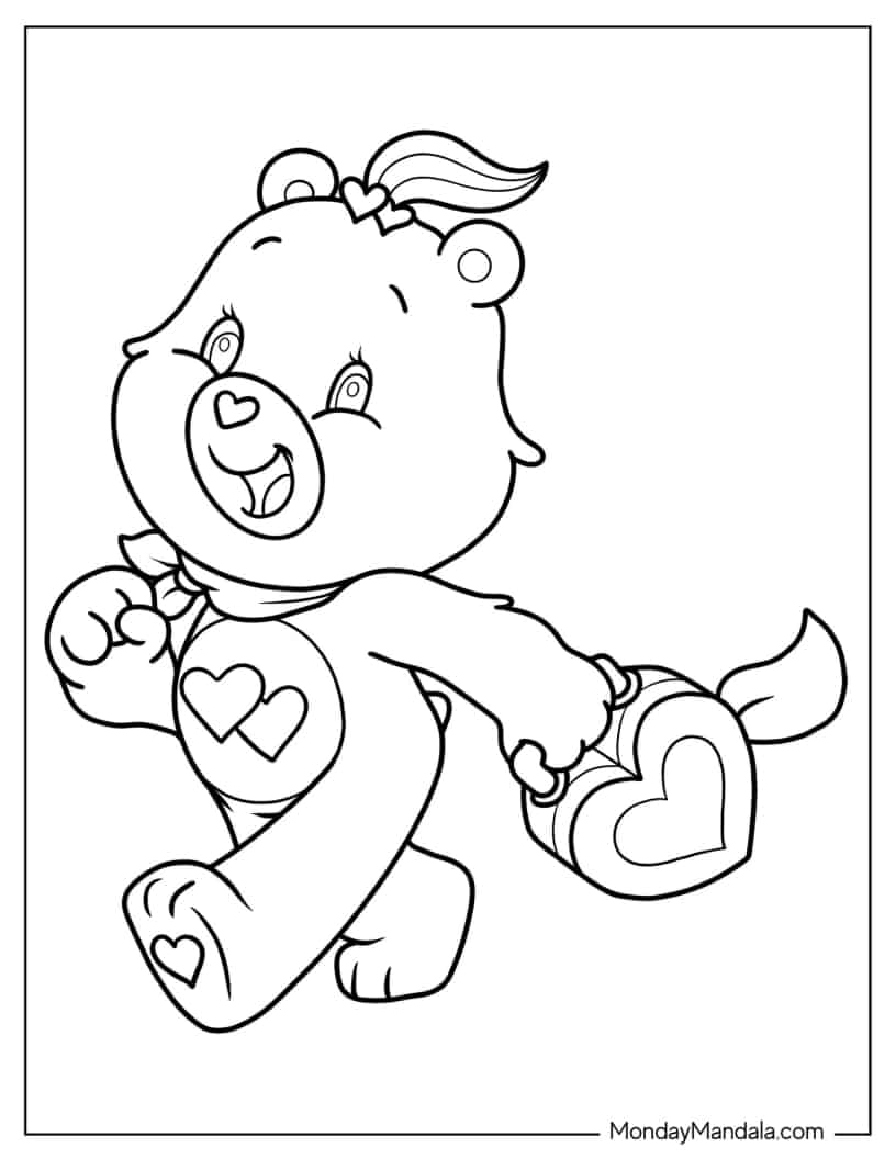 Love-A-Lot Bear Walking With Heart Bag coloring page