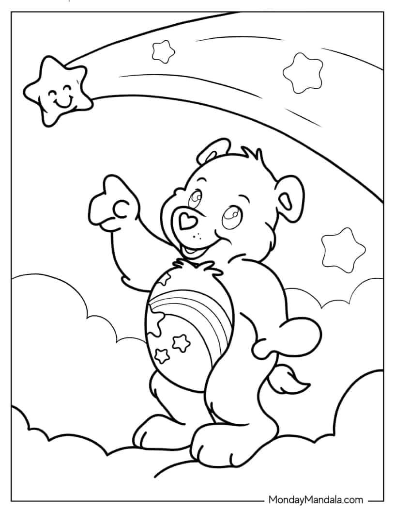 Wish Bear Pointing Up At Wishing Star coloring page