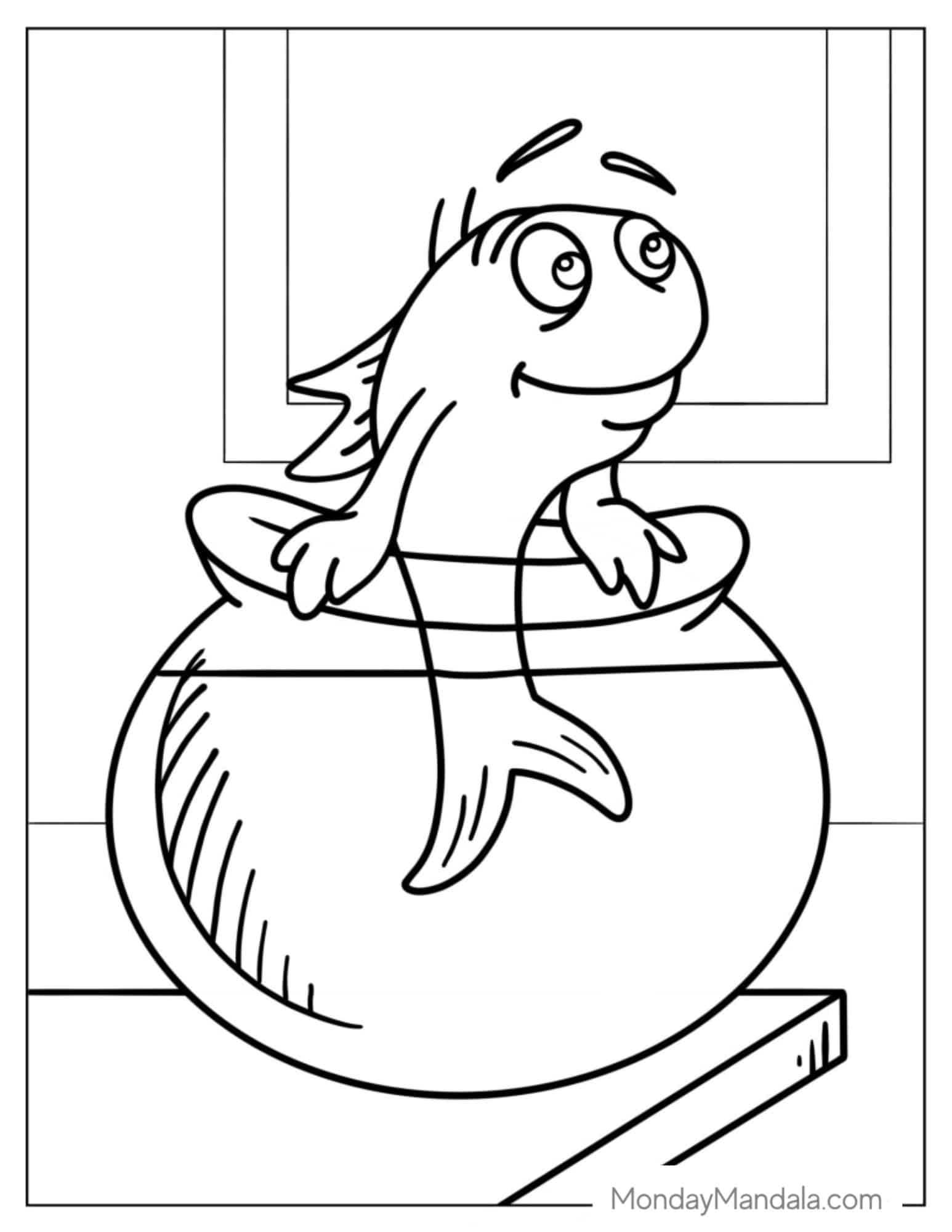 Cat In The Hat Fish Coloring Page coloring page — printable line art