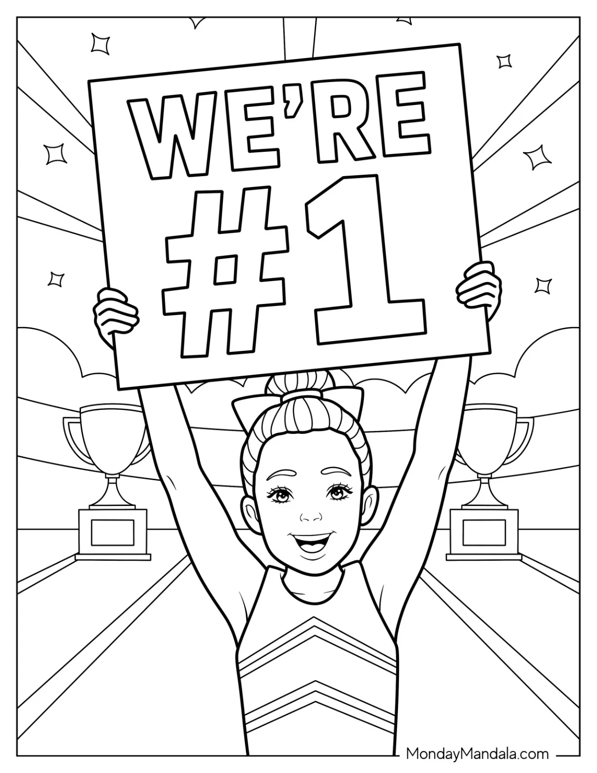 Cheerleading Coloring Page Cheerleader Holding We’re #1 Sign coloring page