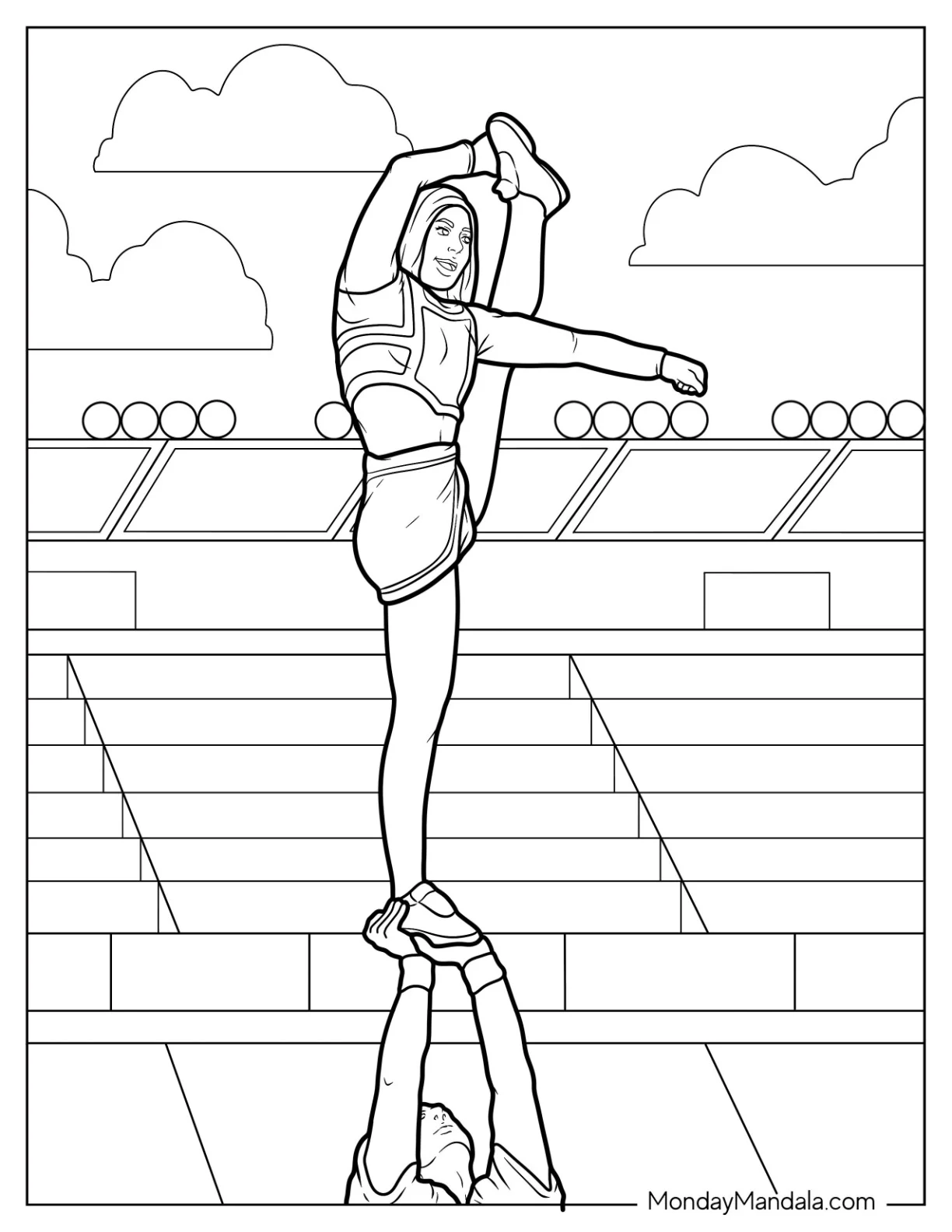 Cheerleading Coloring Page Of Bow And Arrow Cheerleading Stunt coloring page