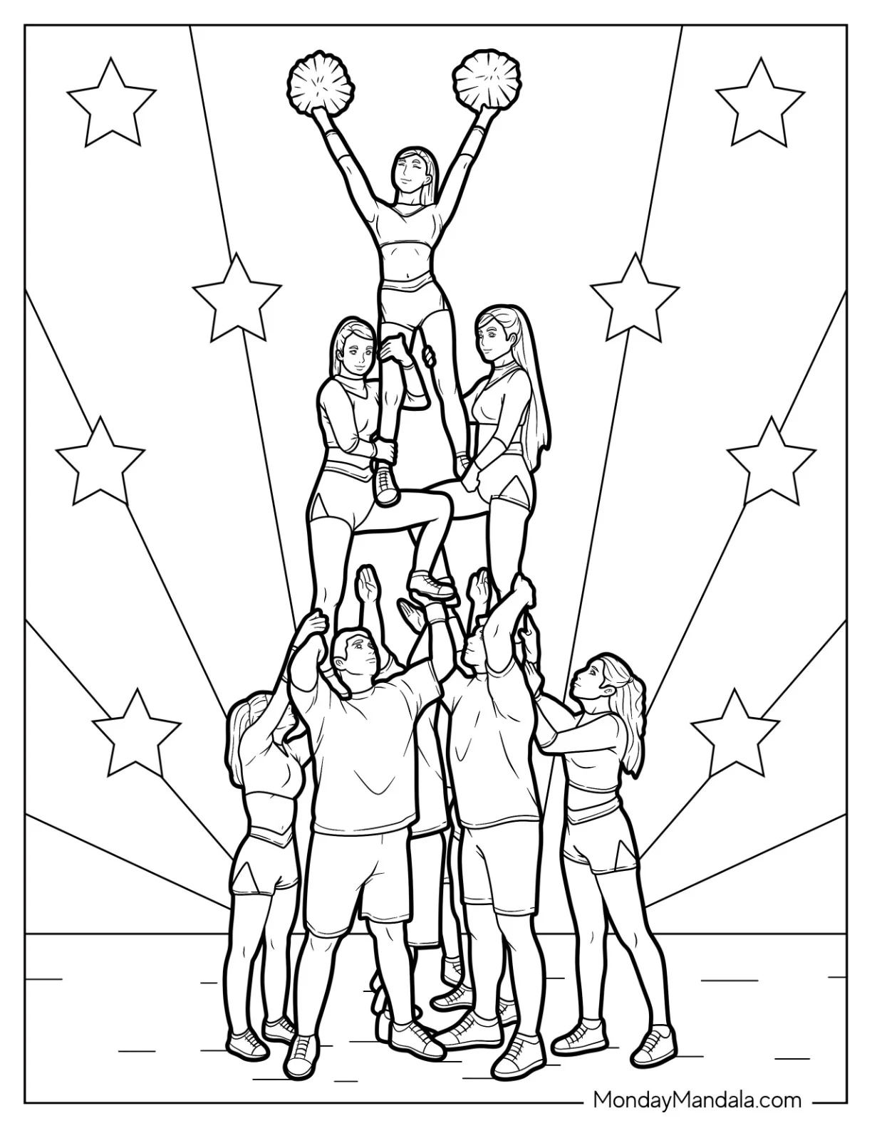 Cheerleading Coloring Page Of Cheerleaders Making Pyramid Stunt coloring page