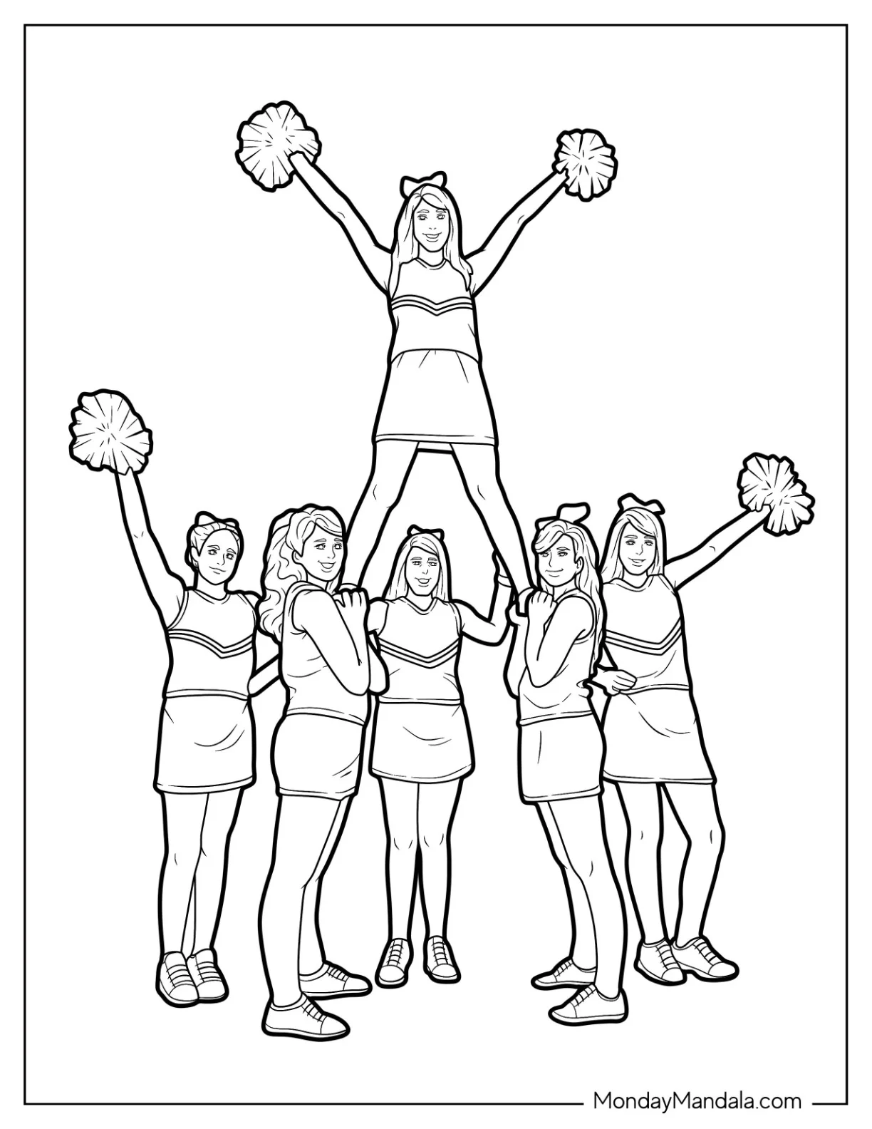 Cheerleading Coloring Page Of Easy Prep Cheerleading Lift coloring page — printable line art