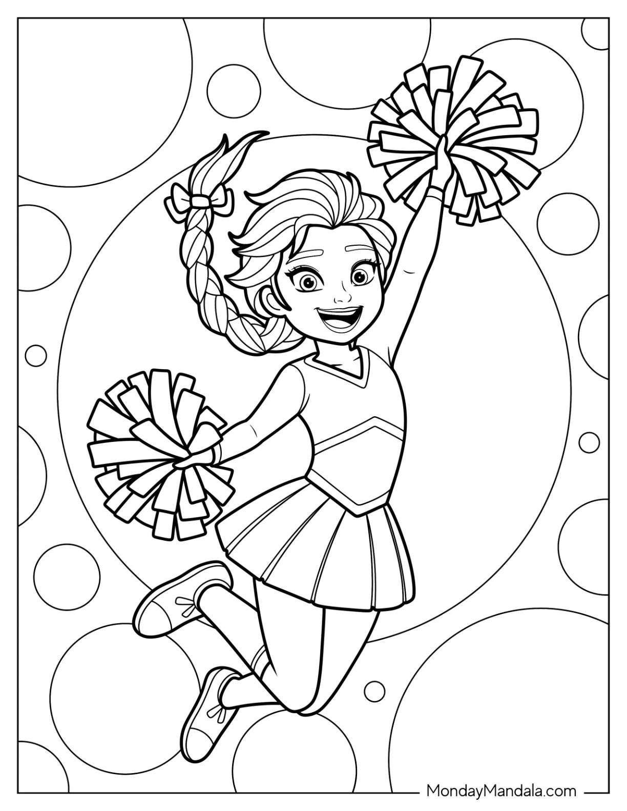 Cheerleading Coloring Page Of Elsa In The Air With Pom Poms Coloring Sheet coloring page