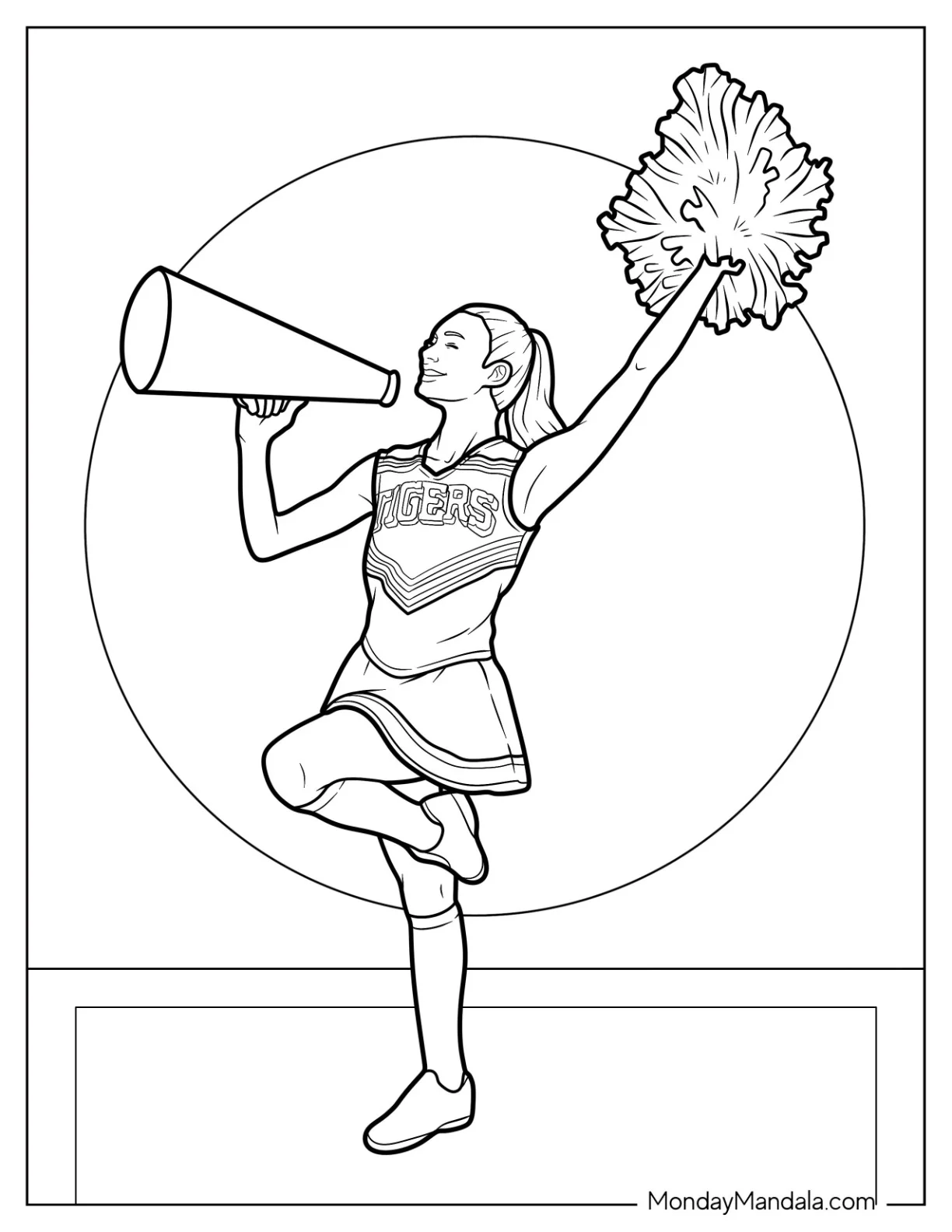 Cheerleading Coloring Page Of High School Cheerleader With Megaphone For Kids coloring page