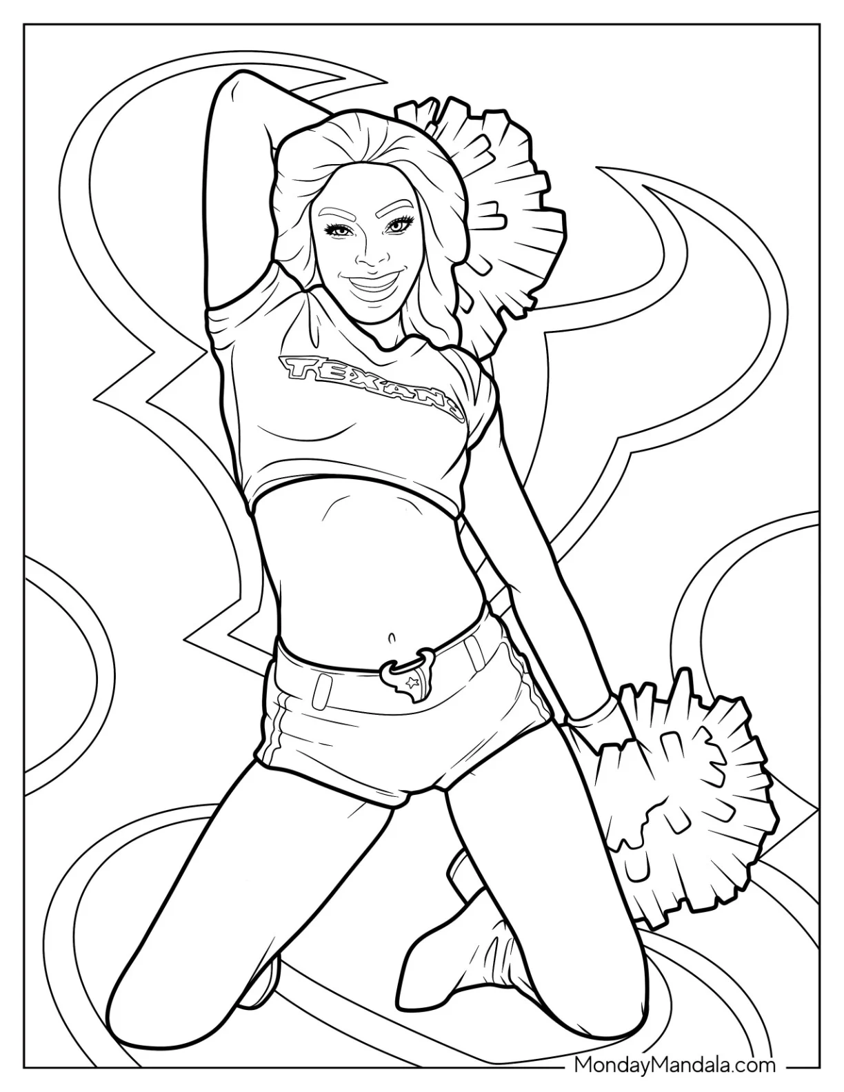 Cheerleading Coloring Page Of Houston NFL Cheerleader Dancing coloring page — printable line art