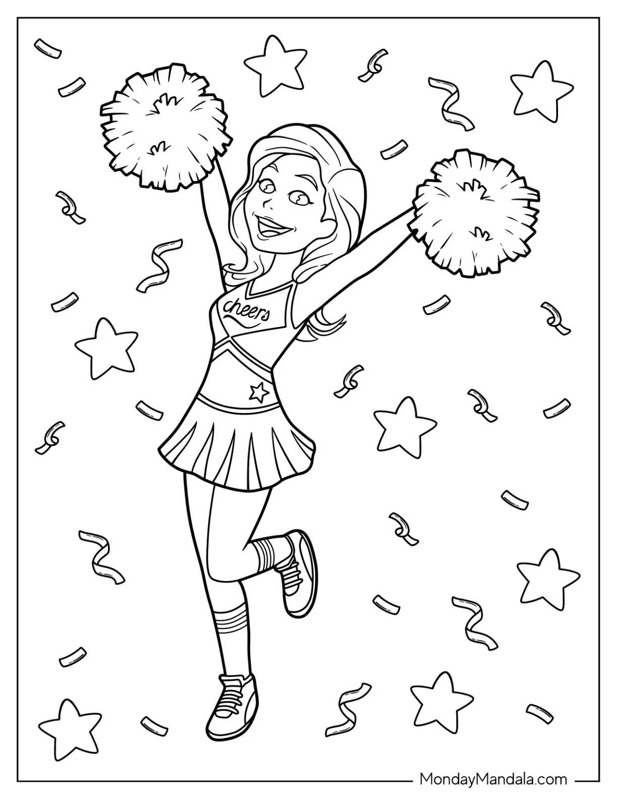 Cheerleading Coloring Page Of Kawaii Cheerleader With Confetti coloring page