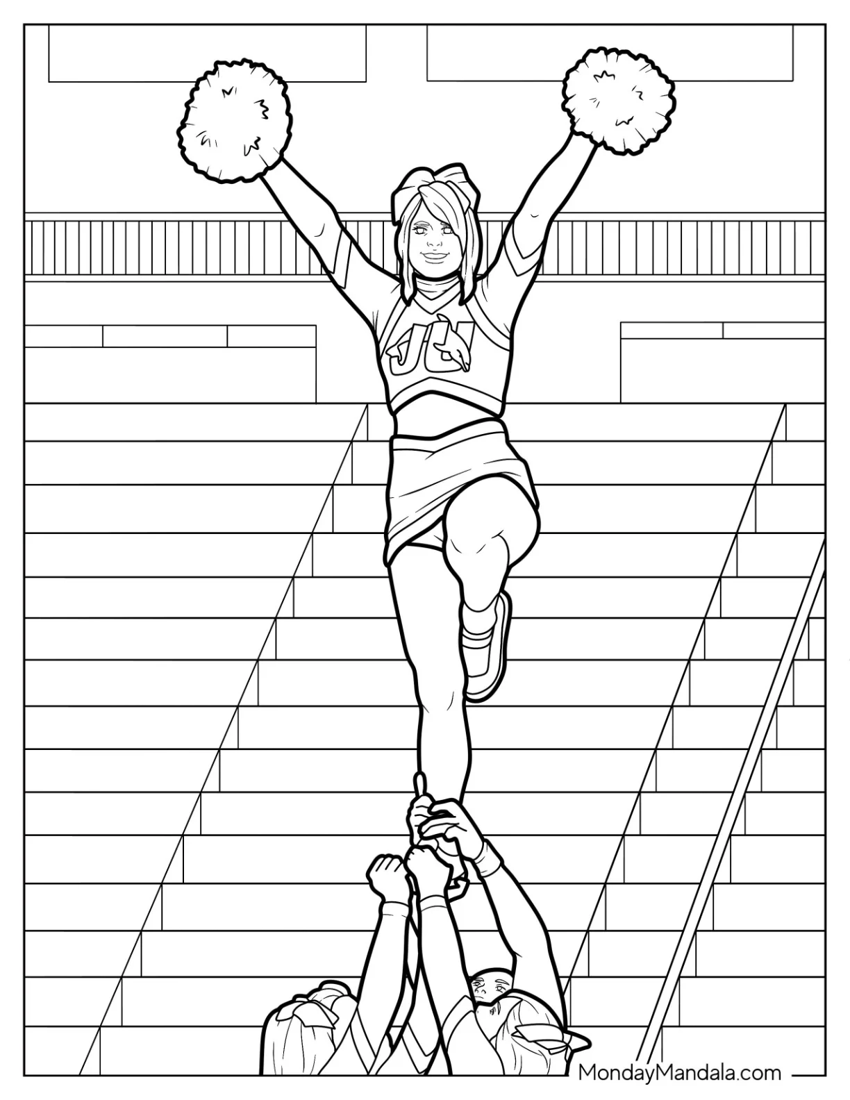 Cheerleading Coloring Page Of Torch Lift Female Cheerleaders coloring page