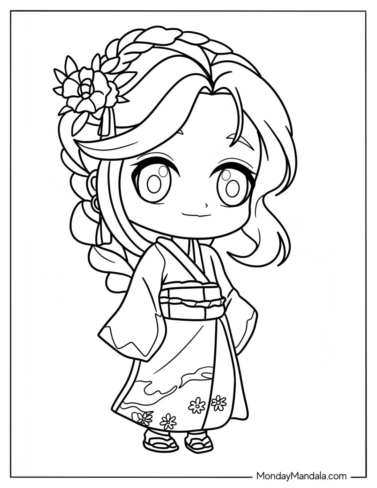 Beautiful Chibi Girl In A Kimono Coloring Page coloring page