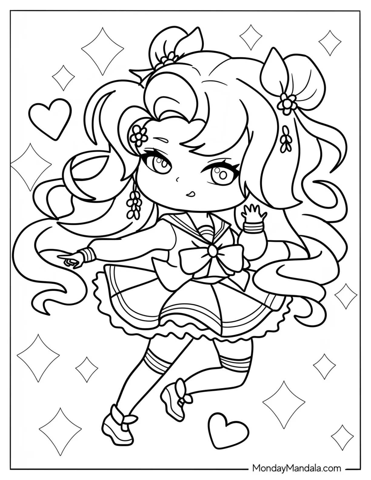 Beautiful Chibi Girl In Sailor Outfit Coloring Page For Kids coloring page