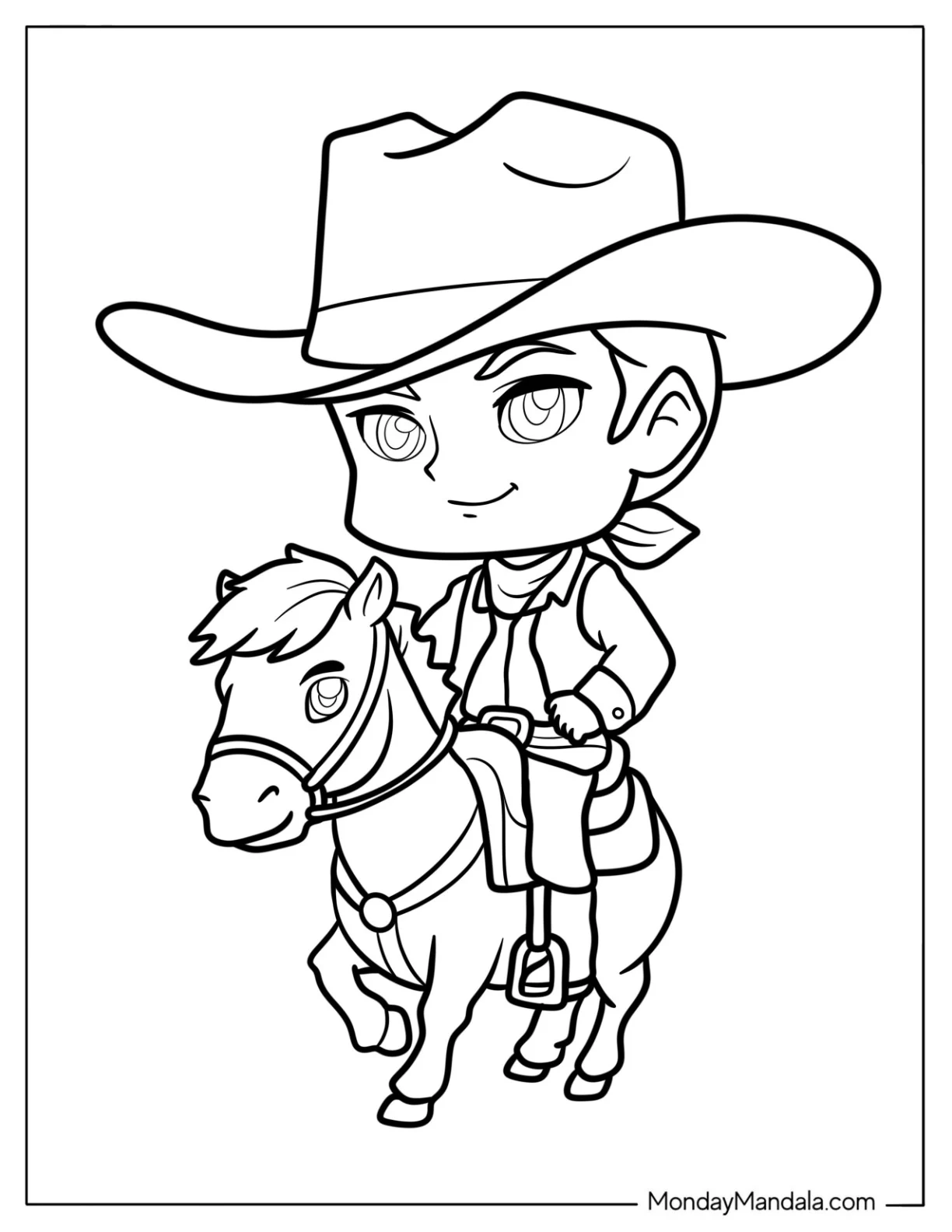 Chibi Coloring Page Cowboy on Horseback coloring page