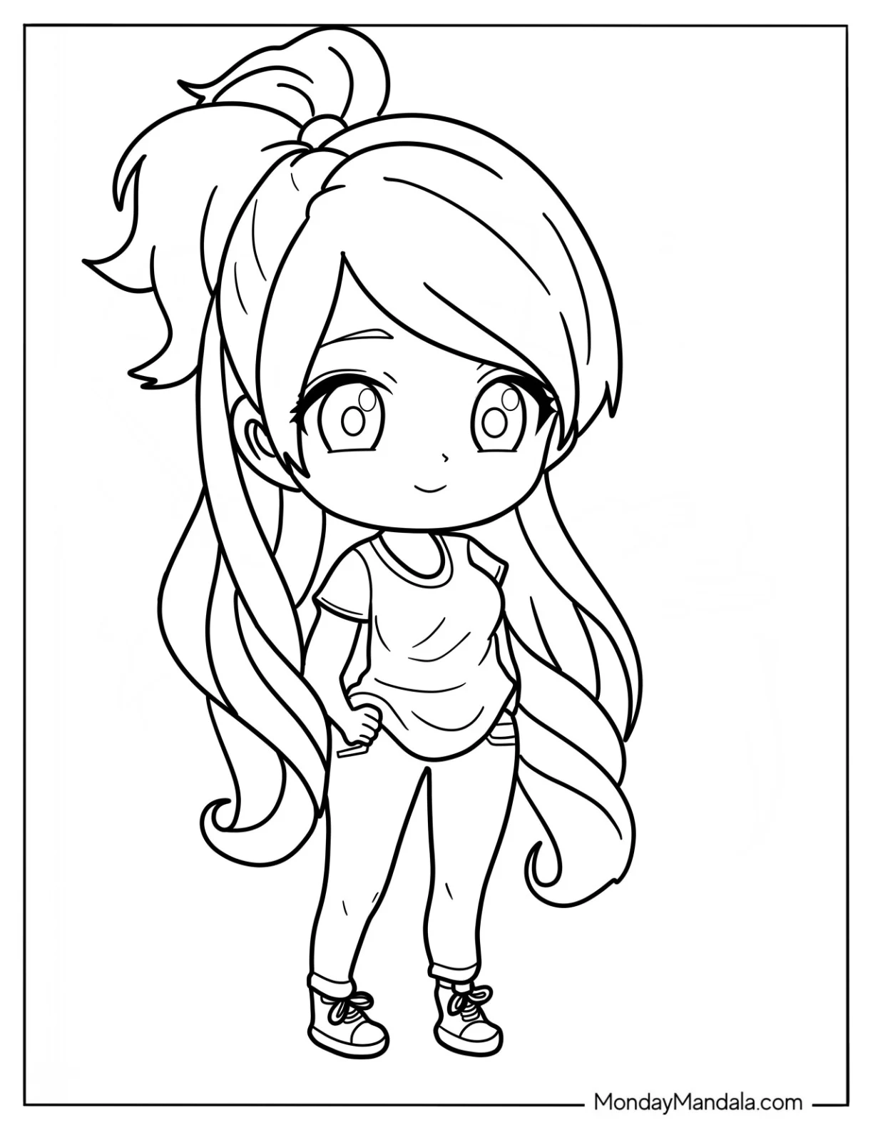 Chibi Girl With A High Ponytail Coloring Sheet For Kids coloring page