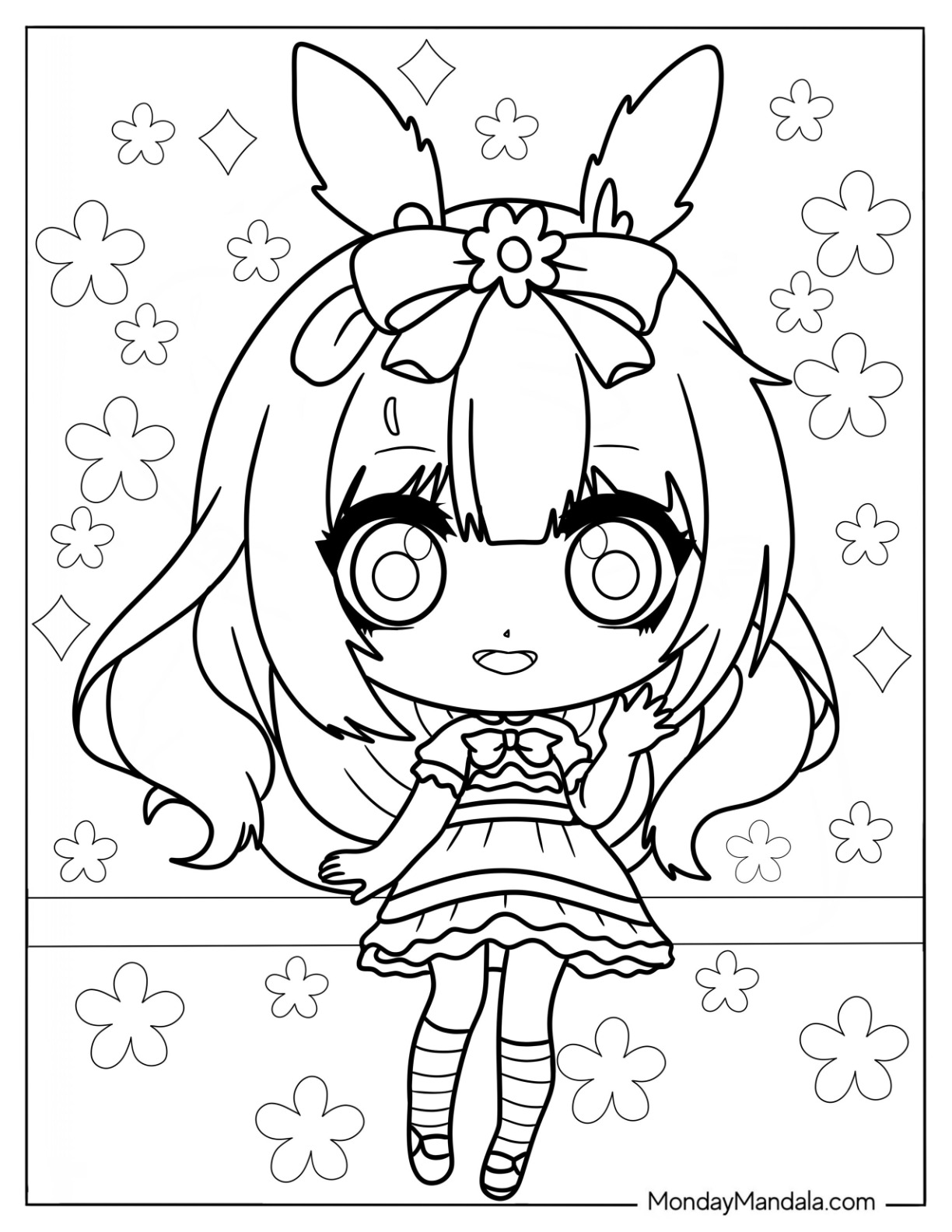 Chibi Girl With Furry Rabbit Ears Coloring Page coloring page
