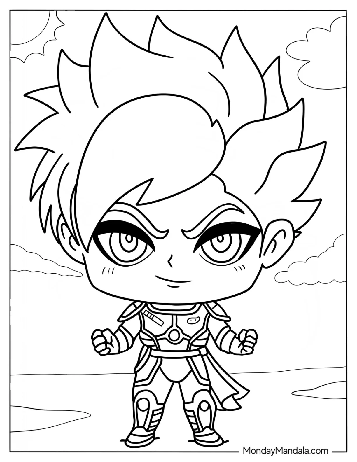Chibi Superhero In Cool Outfit Coloring Sheet coloring page