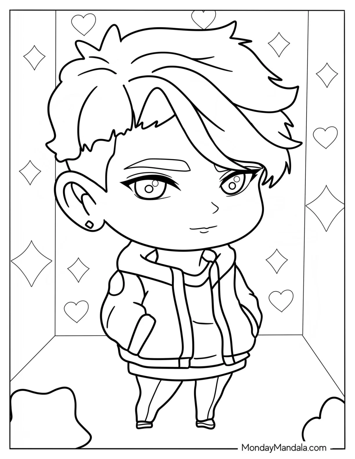 Cool Chibi Boy Coloring Page For Kids coloring page