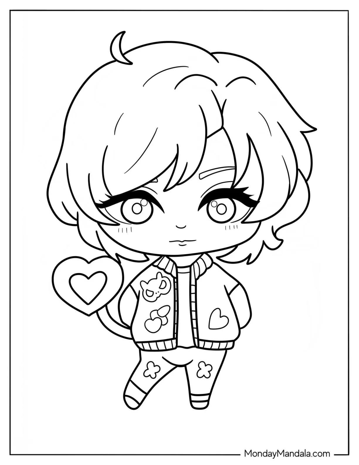 Cute Chibi Boy With Love Heart Tail Coloring Page coloring page