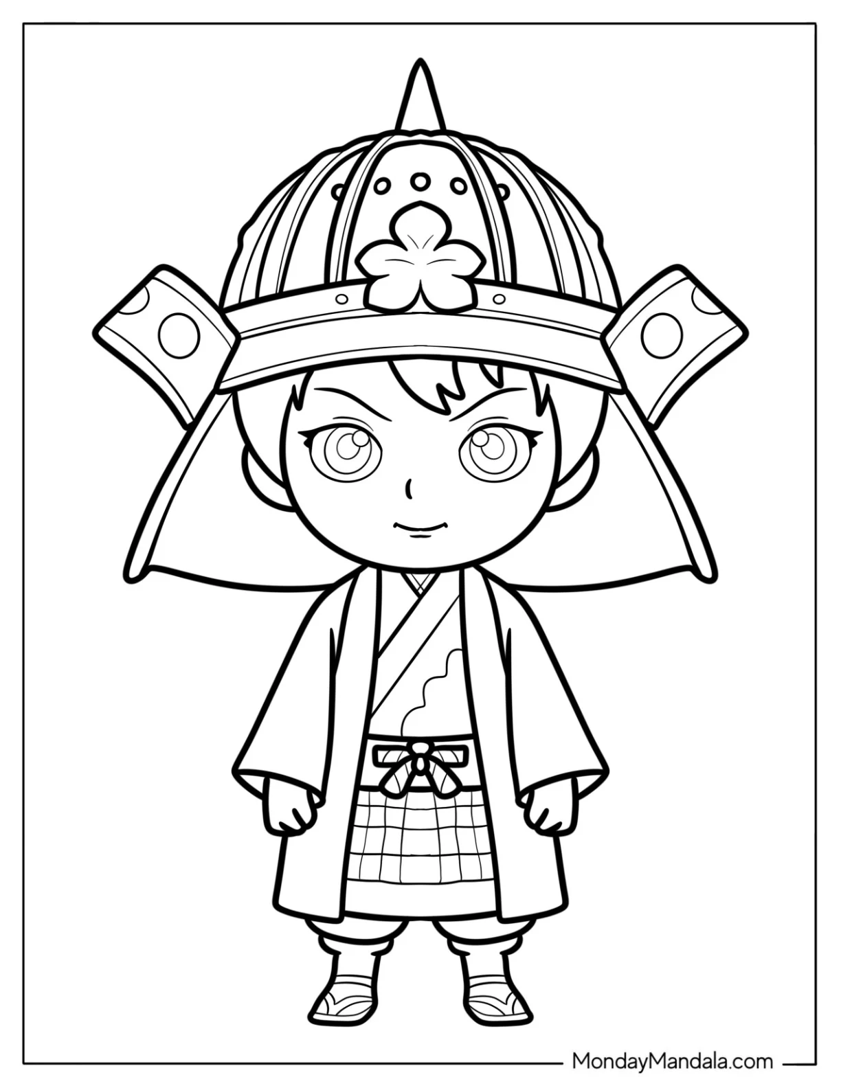 Fierce Young Chibi Coloring Page Samurai in Battle Robes coloring page