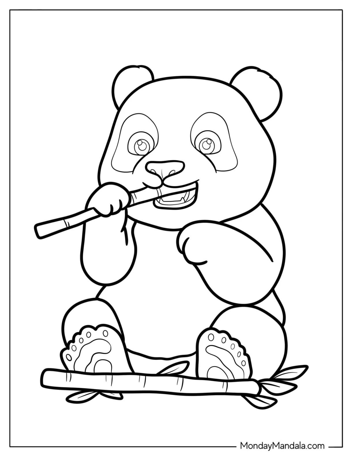 Hungry Chibi Coloring Page Panda Eating Bamboo For Preschoolers coloring page