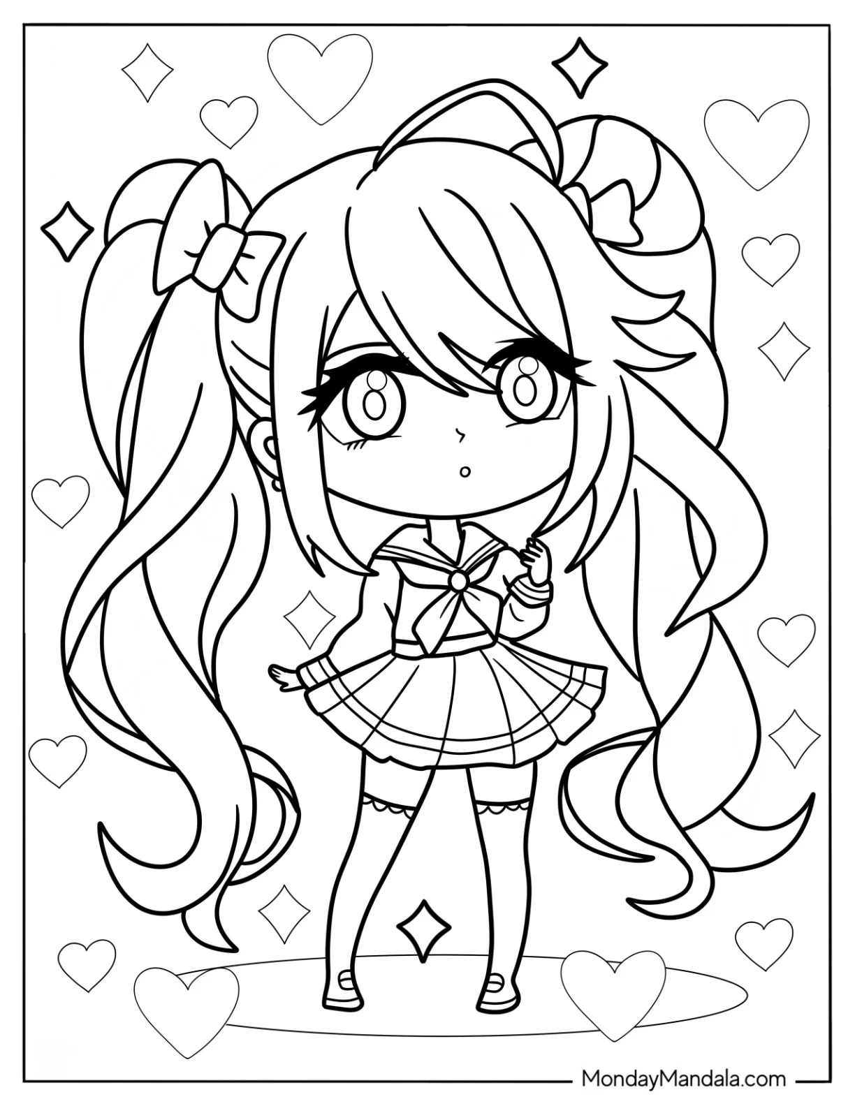 Kawaii Chibi Girl In Pigtails Coloring Sheet coloring page