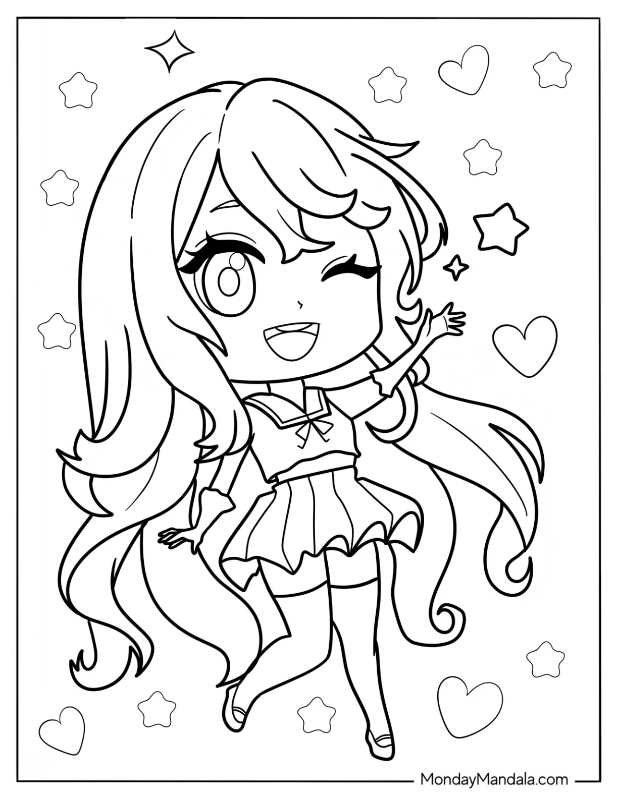 Winking Chibi Girl Coloring Page coloring page
