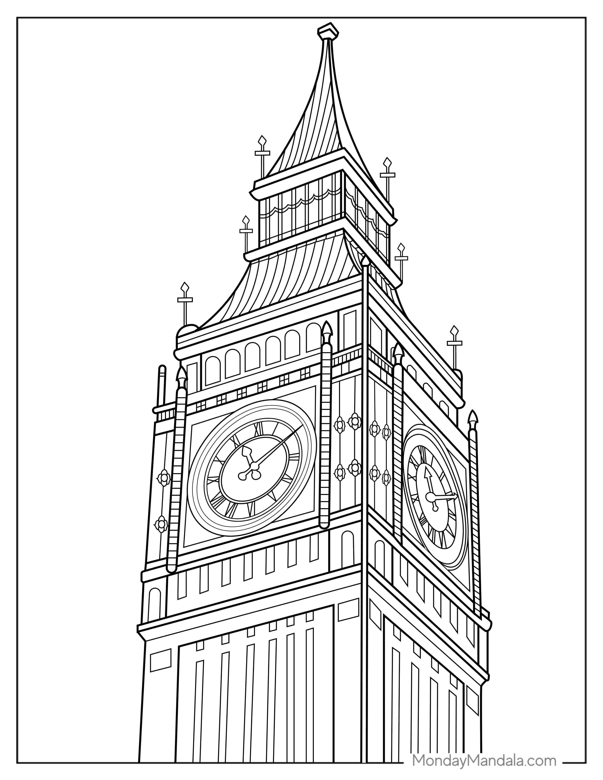 Big Ben Clock With Roman Numerals Coloring Page coloring page