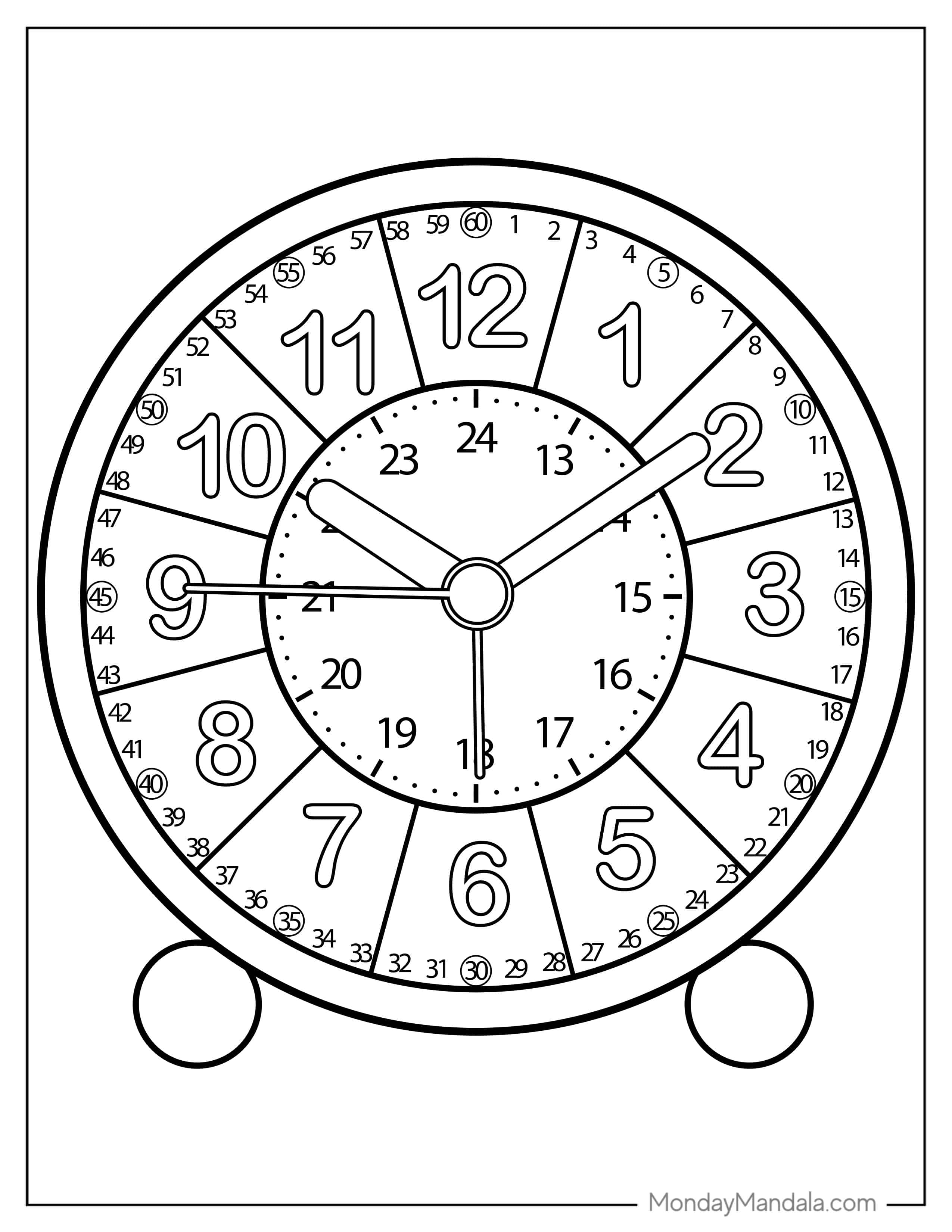 Clock Coloring Page With Minutes And Hours coloring page