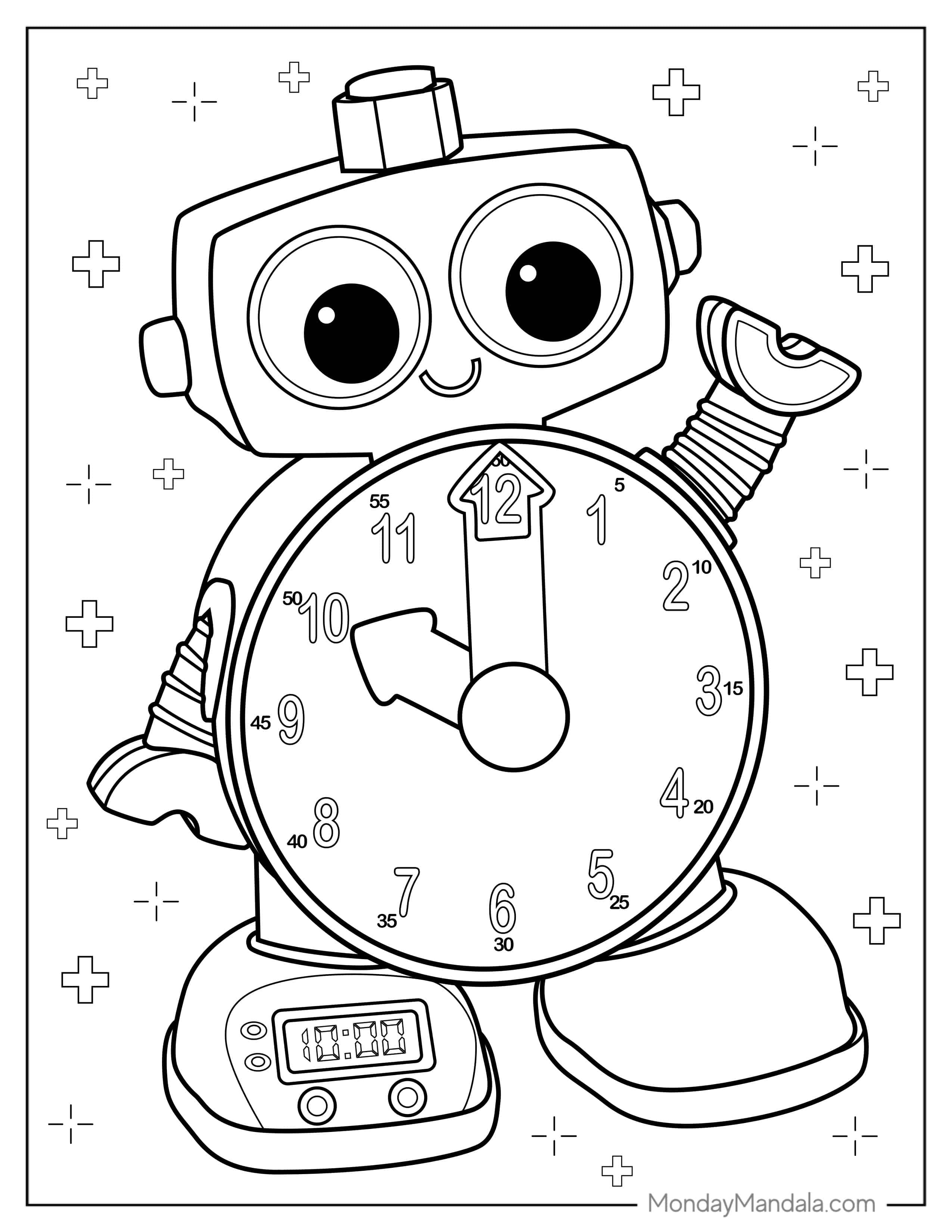 Clock Robot Coloring Sheet For Kids coloring page
