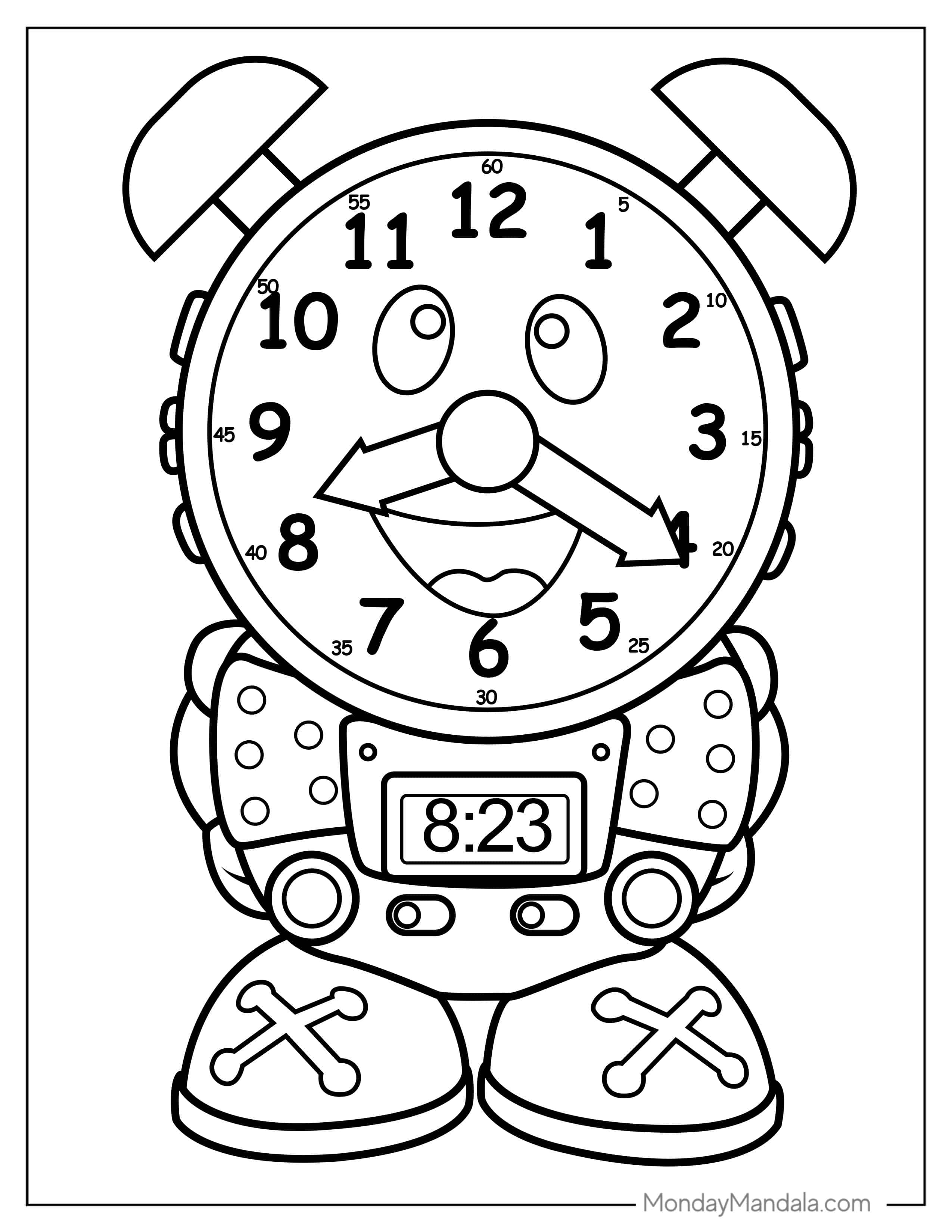 Coloring Page Of a Robot Themed Clock coloring page