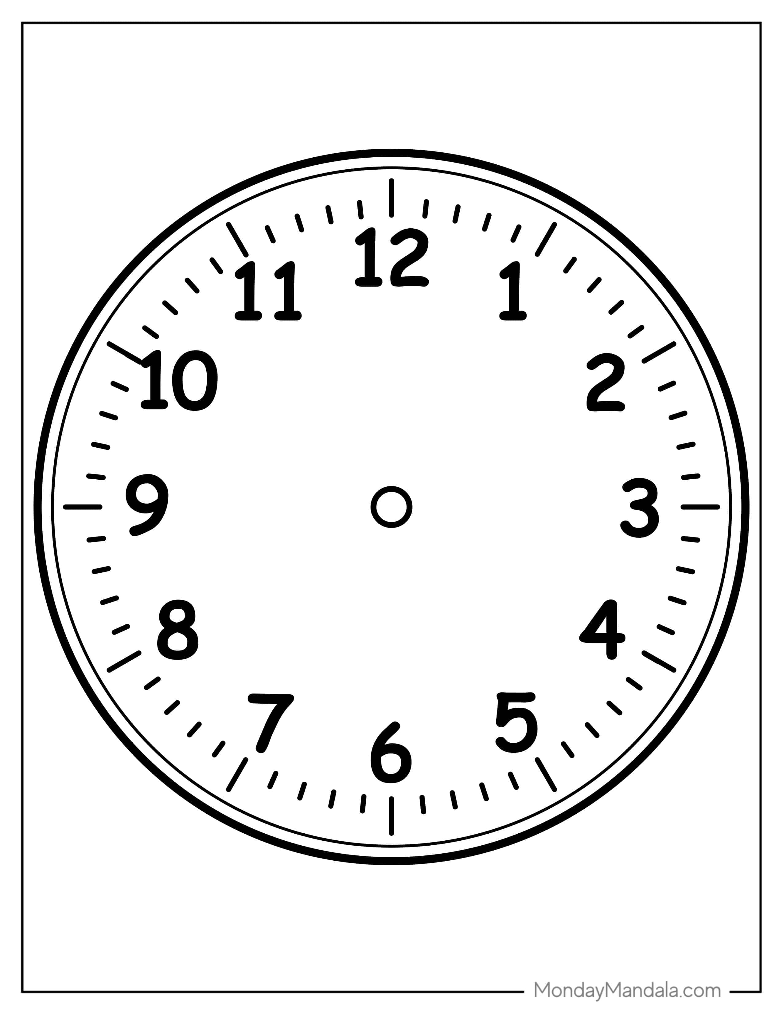 Easy To Color Outline Of a Clock Face coloring page