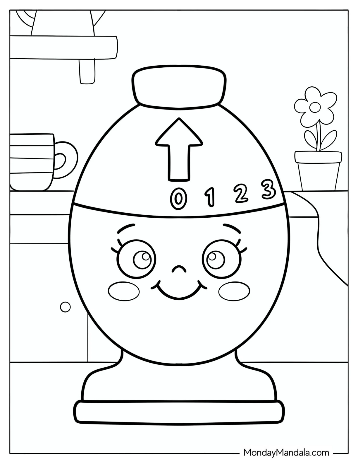 Kitchen Timer with Numbered Dial Coloring Page for Preschoolers coloring page