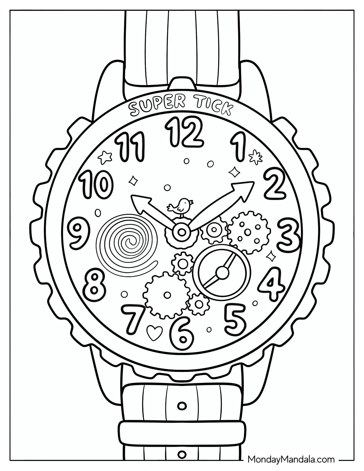 Mechanical Wristwatch with Exposed Gears Coloring Page coloring page
