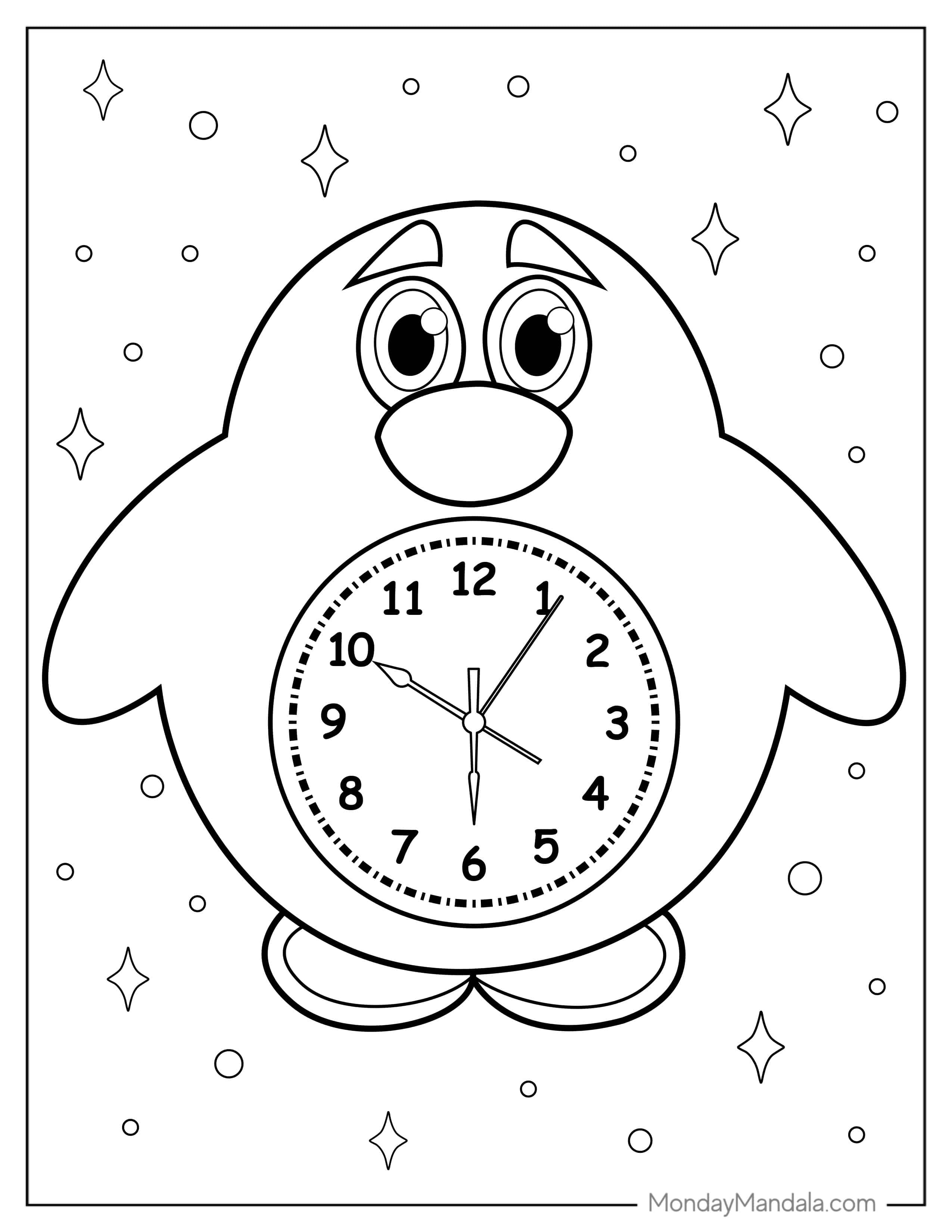 Penguin Shaped Clock coloring page