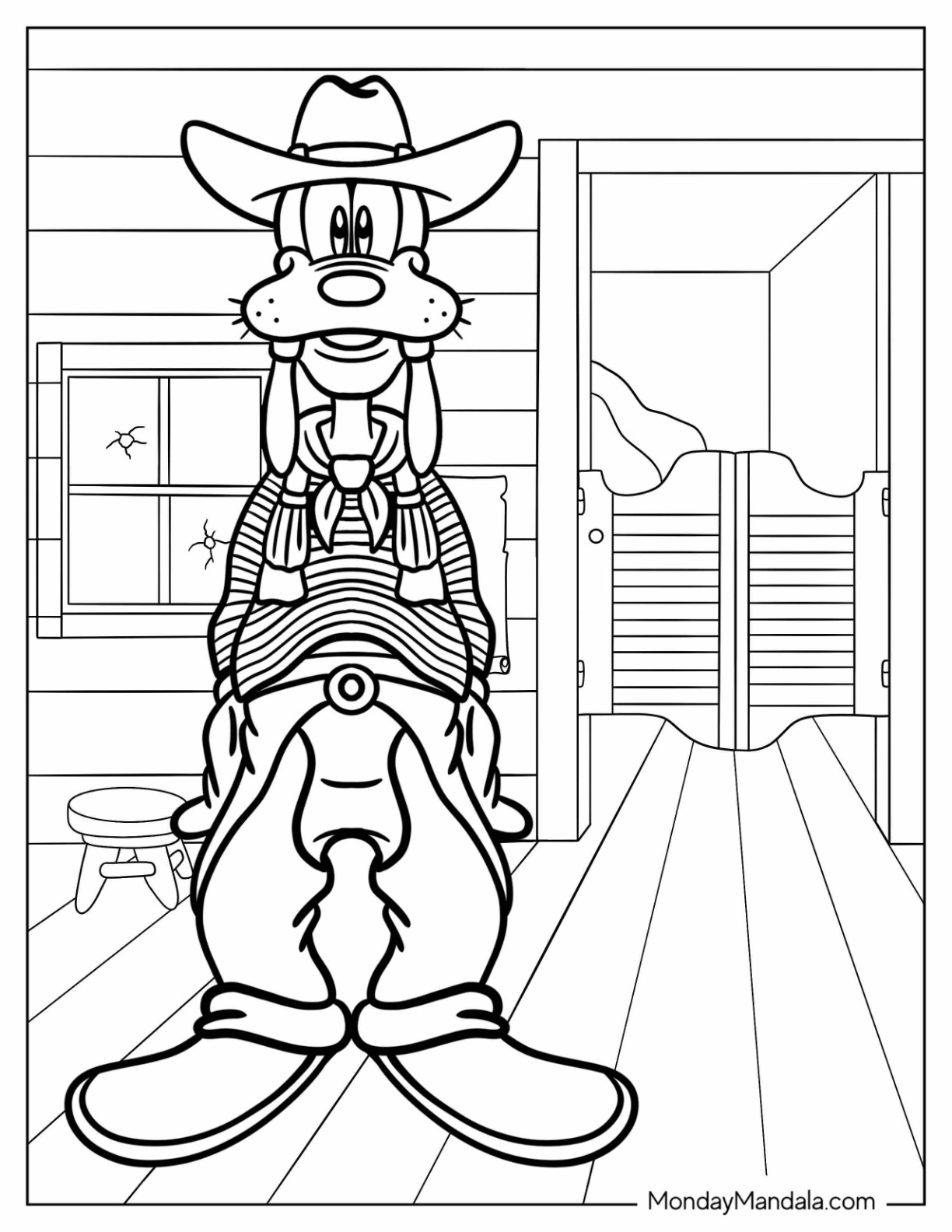 Cowboy Coloring Page Goofy In The Wild West coloring page — printable line art