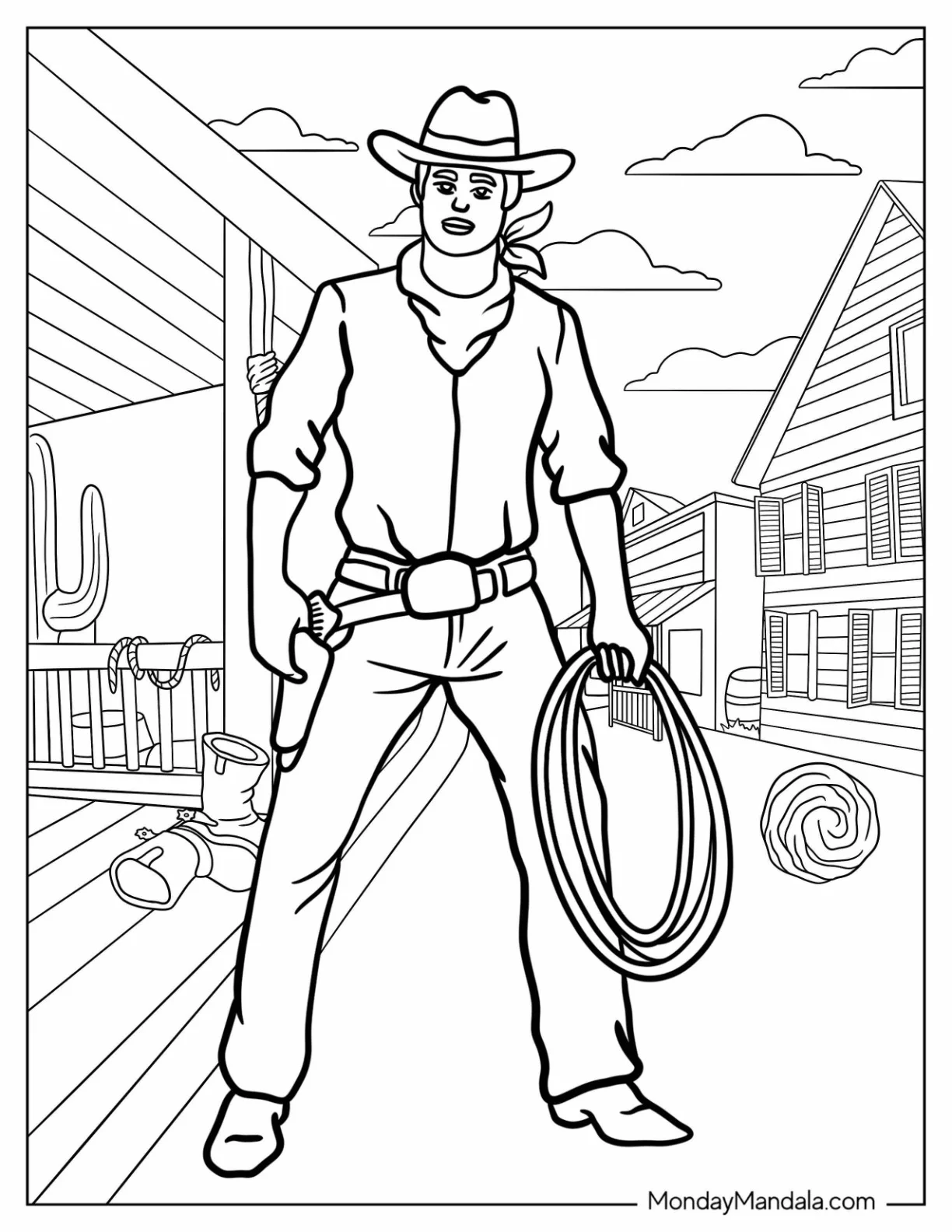 Cowboy Coloring Page Holding A Lasso coloring page