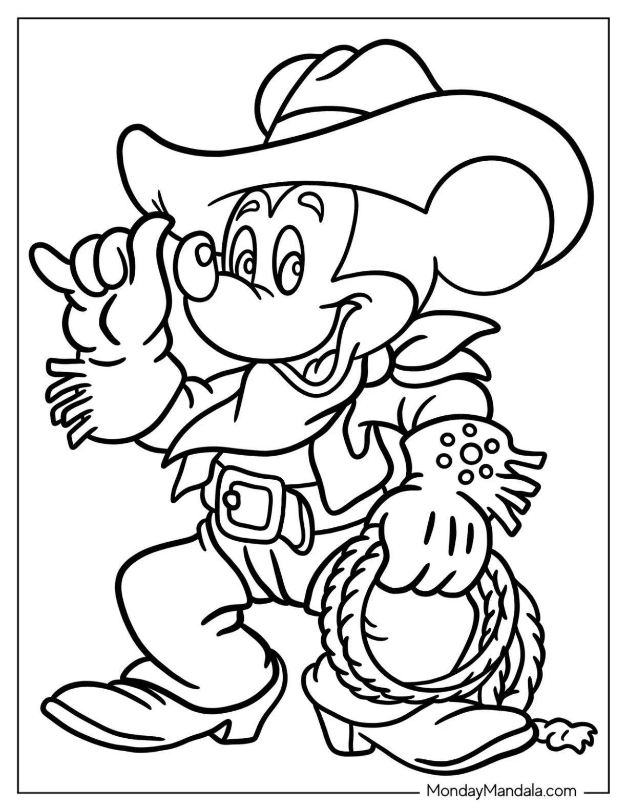 Cowboy Coloring Page Mickey Mouse For Kids coloring page — printable line art
