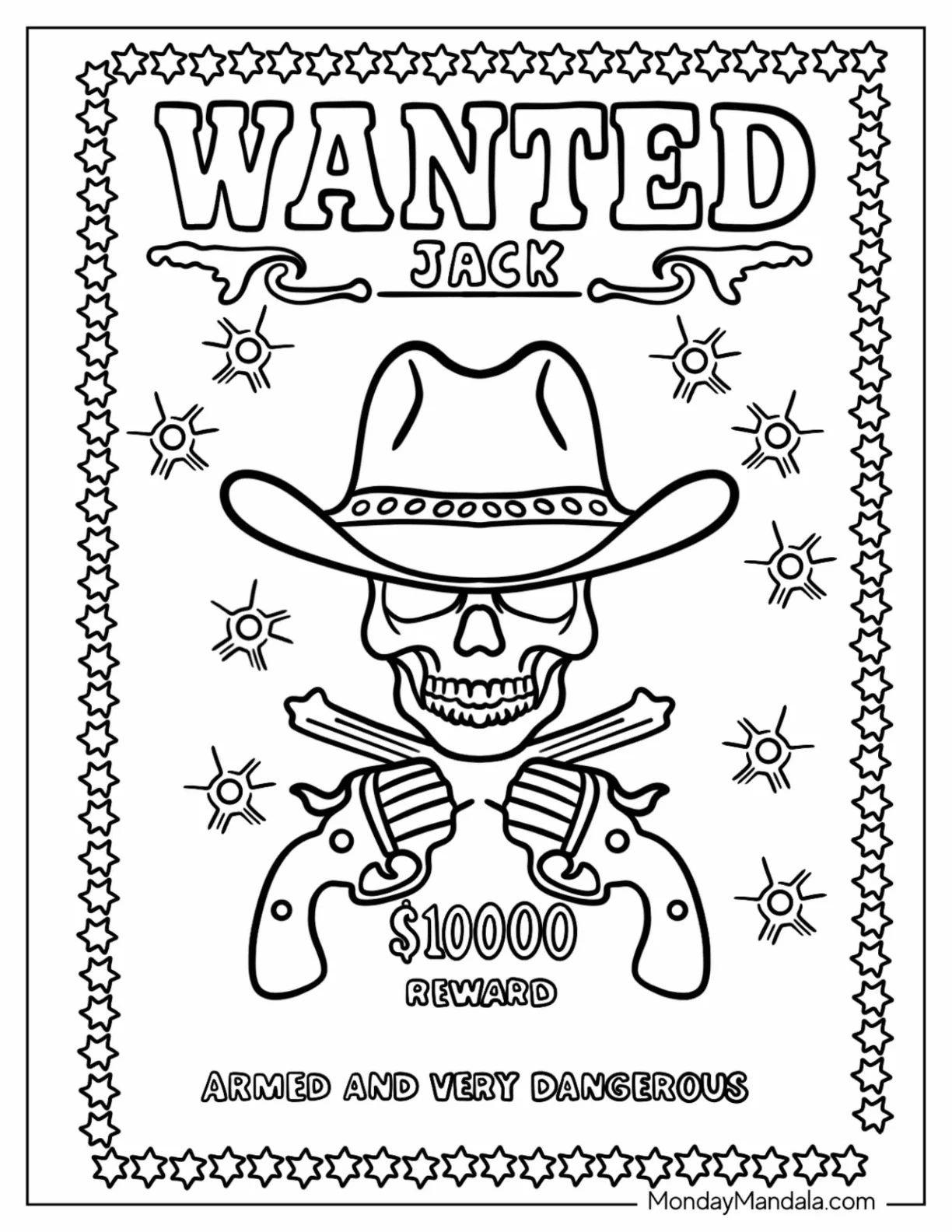 Cowboy Coloring Page Of Detailed Wanted Poster coloring page — printable line art