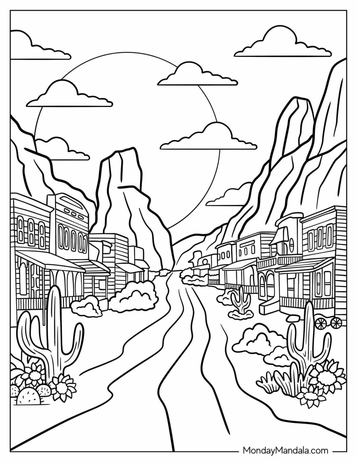 Cowboy Coloring Page Of Wild Wild West Landscape coloring page