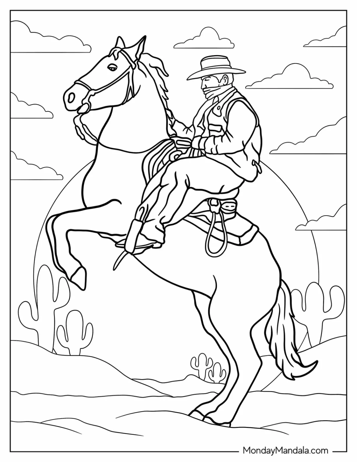 Cowboy Coloring Page Rearing A Horse coloring page